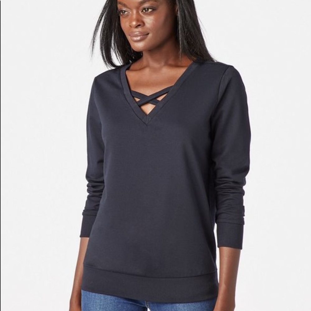 JUSTFAB - Cross Front V-Neck Sweatshirt - NEW